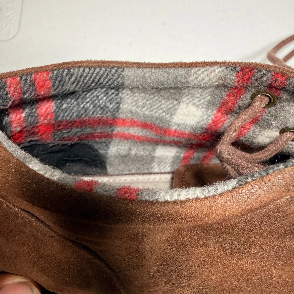 Skechers BOBS Brown Suede Chukka Boots Plaid Lined Lace Up Ankle Shoes Size 11